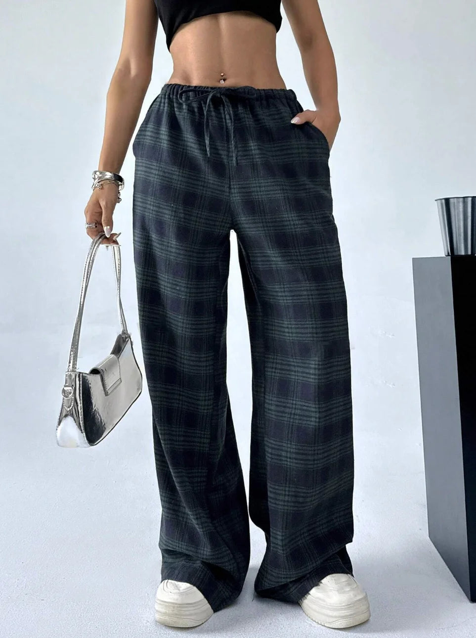Adult long textile pants Grid Japanese Korean European and American styles casual elegant and fashionable suitable for all